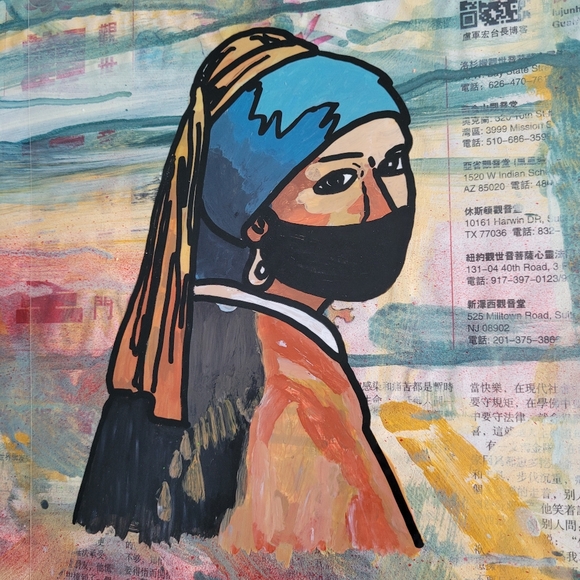 Girl With a Pearl Earring Mixed Media Painting, Vermeer, 11x14 - Picture 5 of 7